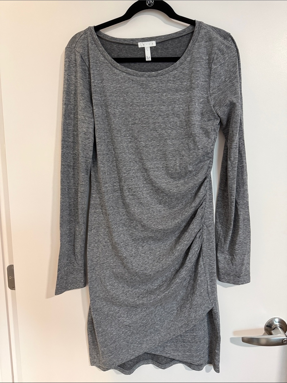 Leith Heather Gray Long-Sleeve Side-Ruched Scoop Dress